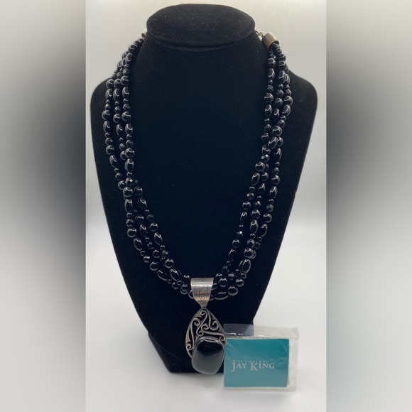 Jay King 925 Triple Strand Onyx and Sterling Silver Statement Necklace - Picture 15 of 15